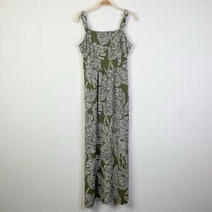 Luxology‎ Tropical Palm Leaf Print Smocked Maxi Dress Medium Vacation Resort